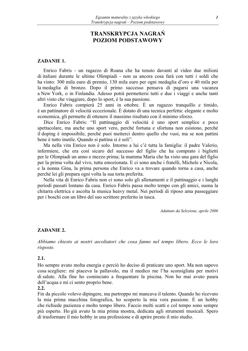 Transkrypcja - jezyk wloski, p. podstawowy, matura 2011-strona-01