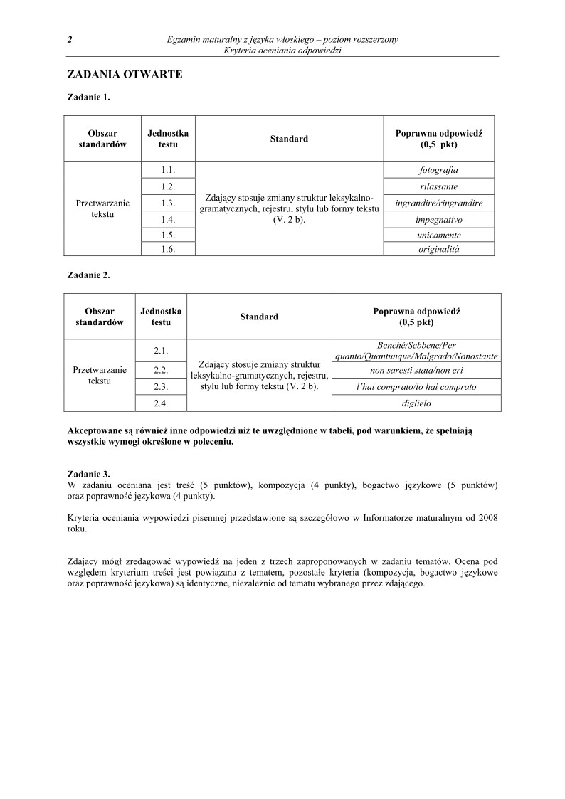 Odpowiedzi - jezyk wloski, p. rozszerzony, matura 2011-strona-02