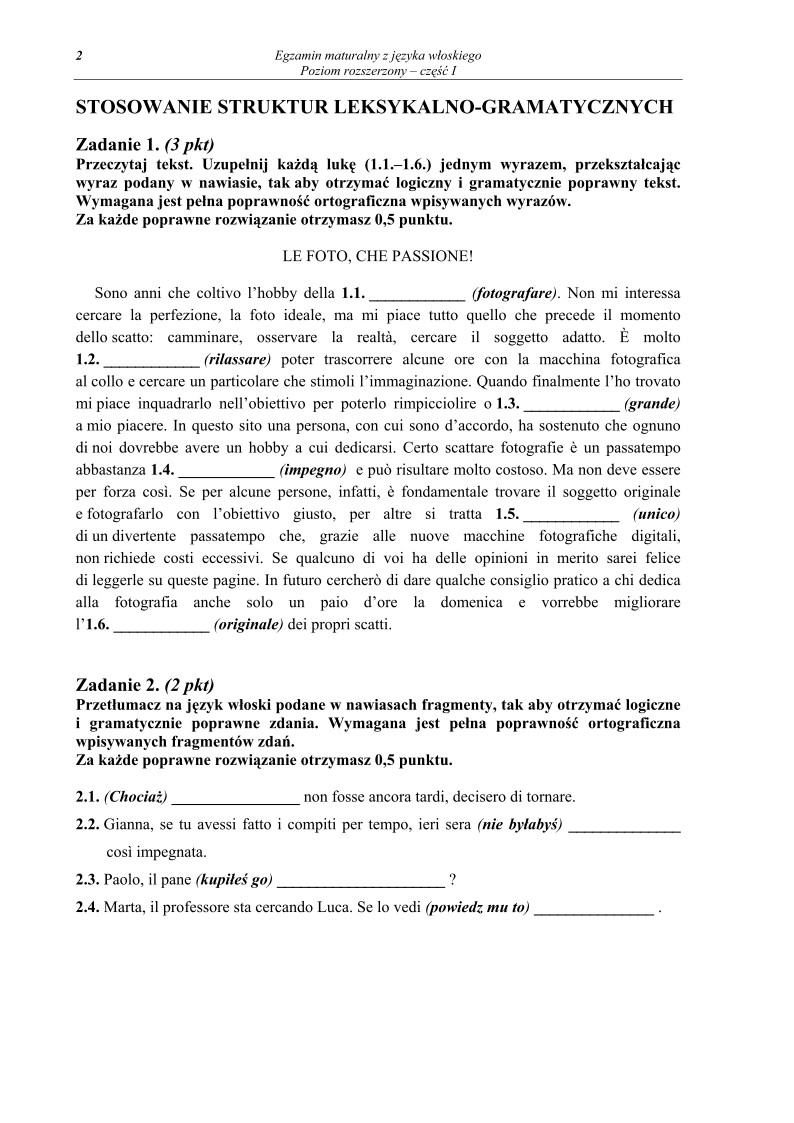 Pytania - jezyk wloski, p. rozszerzony, matura 2011 cz1-strona-02
