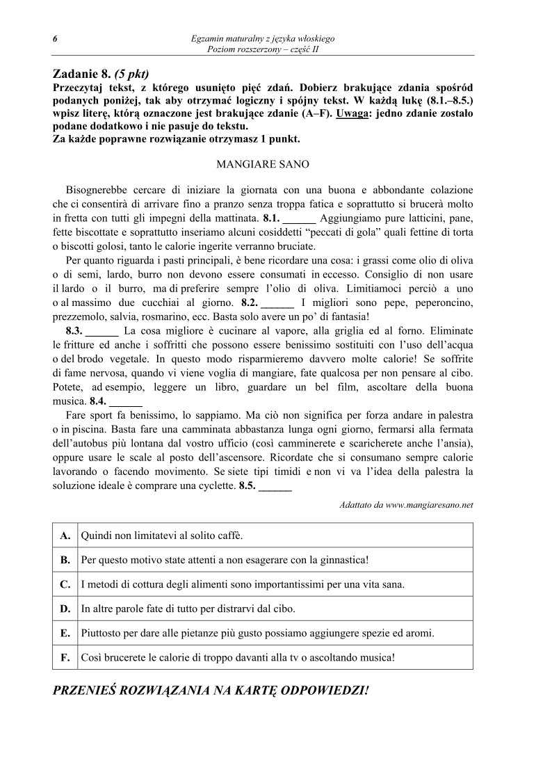 Pytania - jezyk wloski, p. rozszerzony, matura 2011 cz2-strona-06