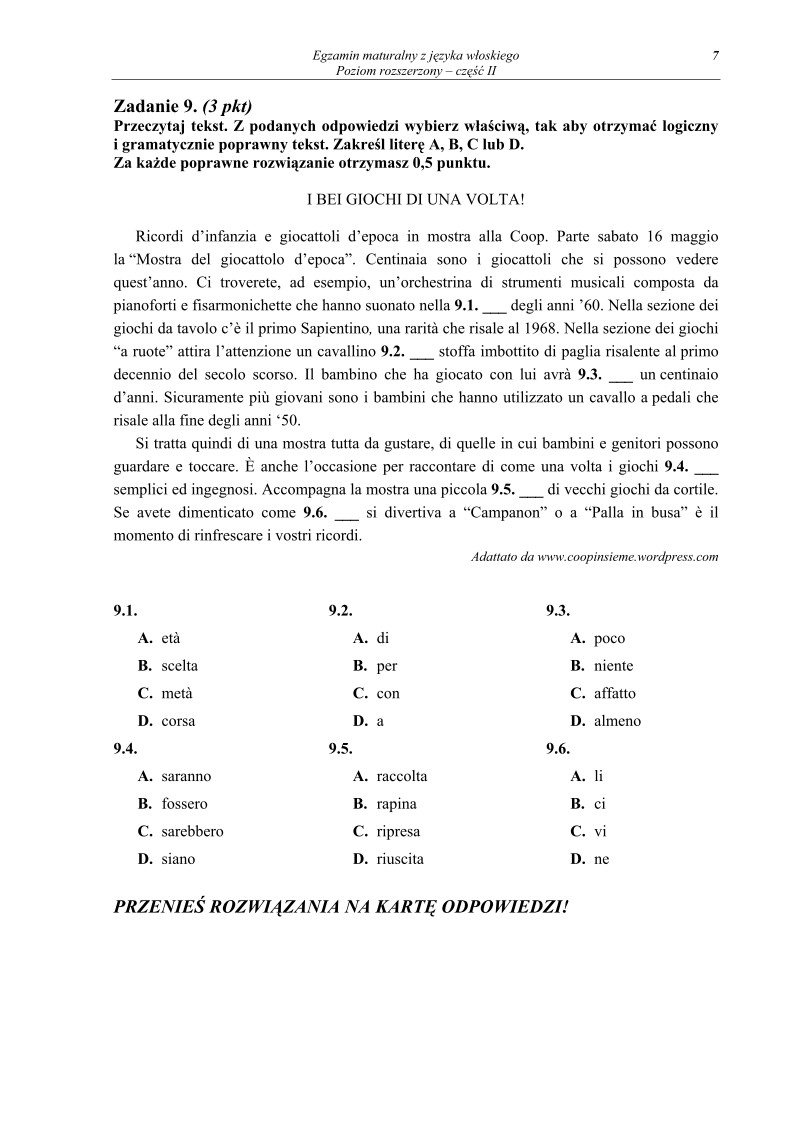 Pytania - jezyk wloski, p. rozszerzony, matura 2011 cz2-strona-07
