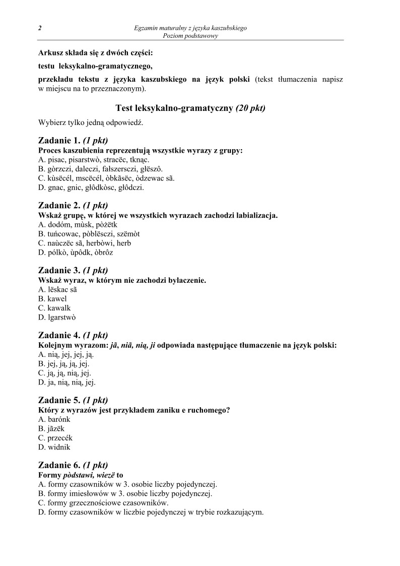 Pytania- jezyk kaszubski, p. podstawowy, matura 2011-strona-02