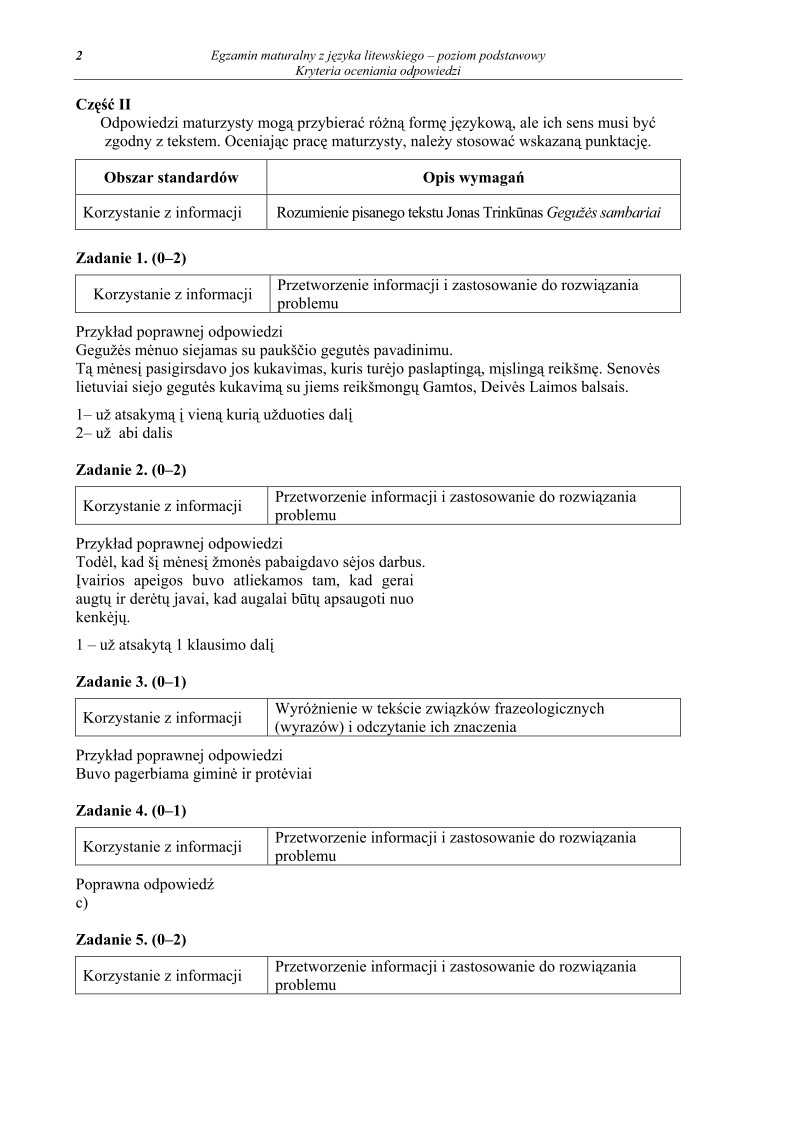 Odpowiedzi - jezyk litewski, p. podstawowy, matura 2011-strona-02