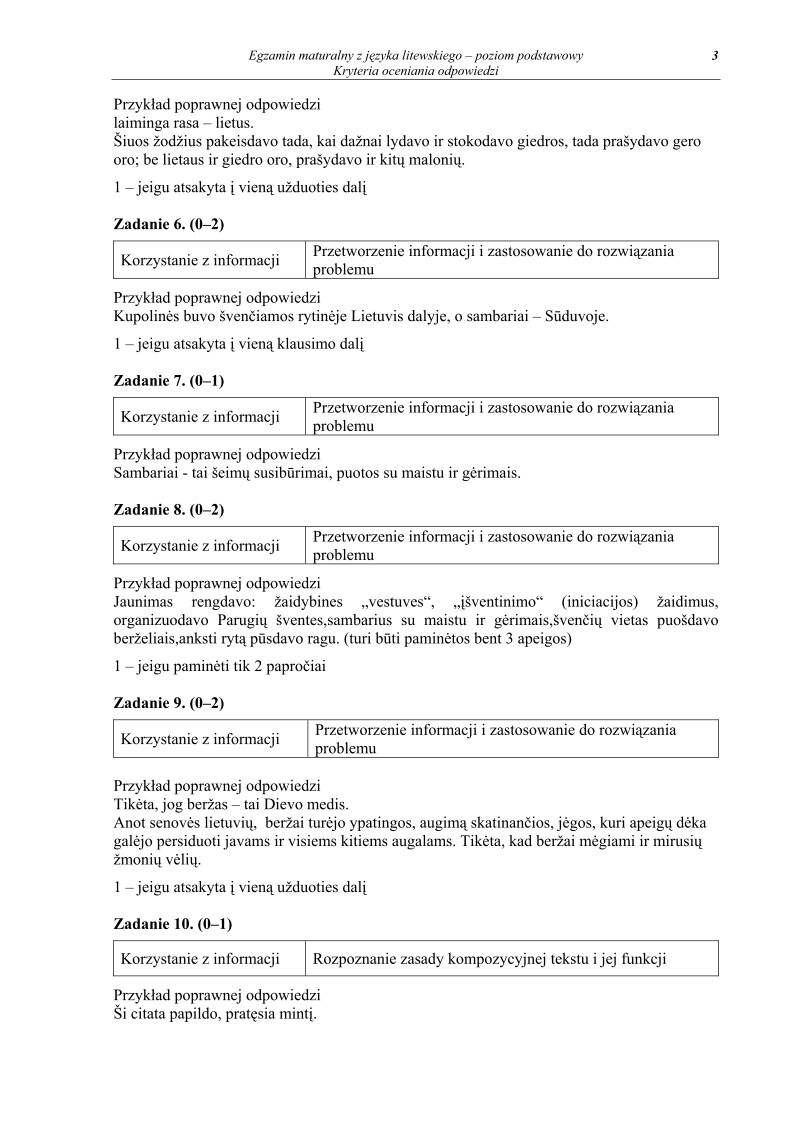Odpowiedzi - jezyk litewski, p. podstawowy, matura 2011-strona-03