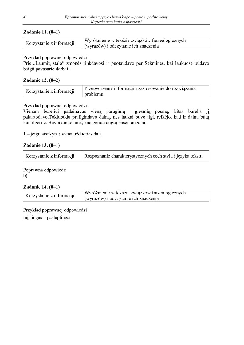 Odpowiedzi - jezyk litewski, p. podstawowy, matura 2011-strona-04