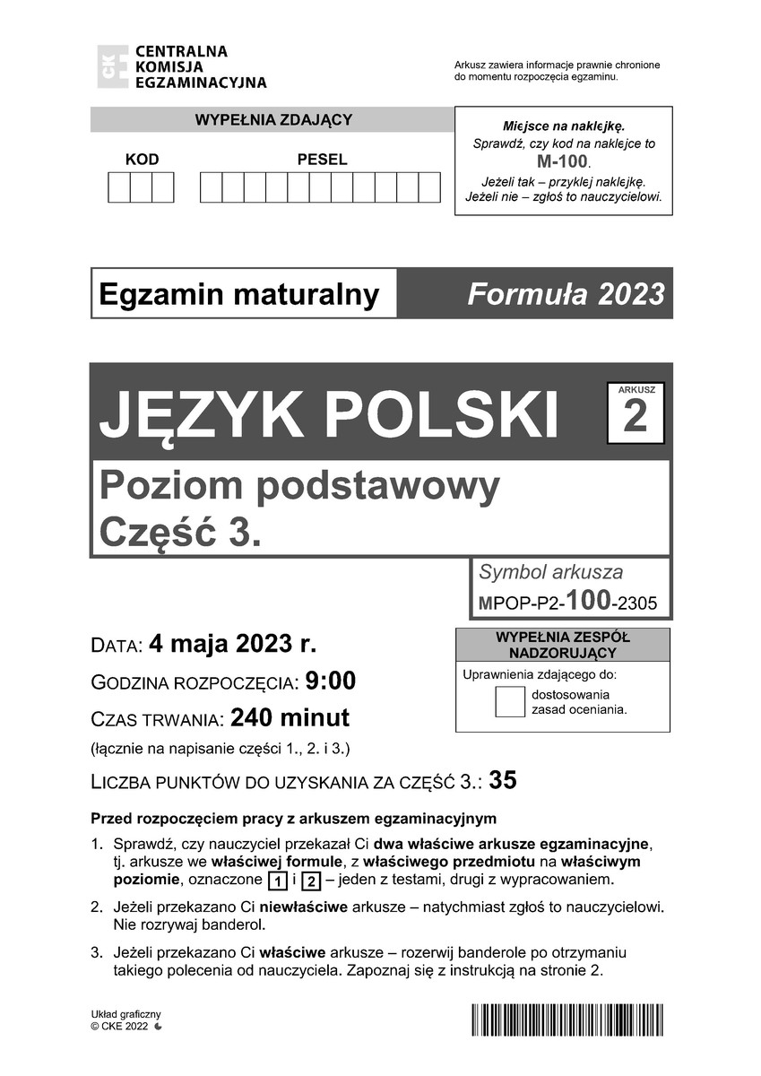 Arkusz 2 – wypracowanie - język polski podstawowy - matura 2023 - maj - 0001