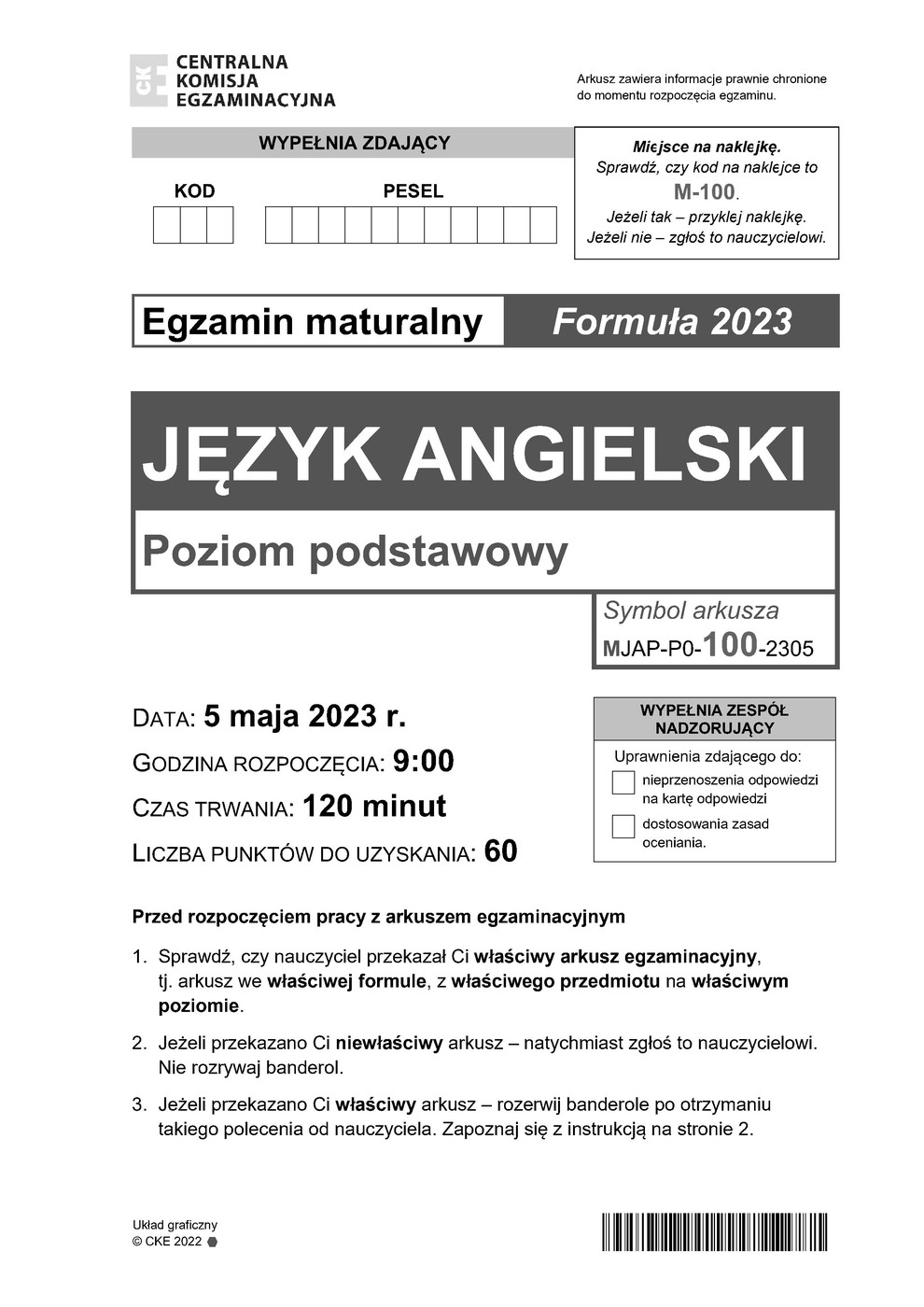 arkusz - angielski podstawowy - matura 2023 - maj - 0001