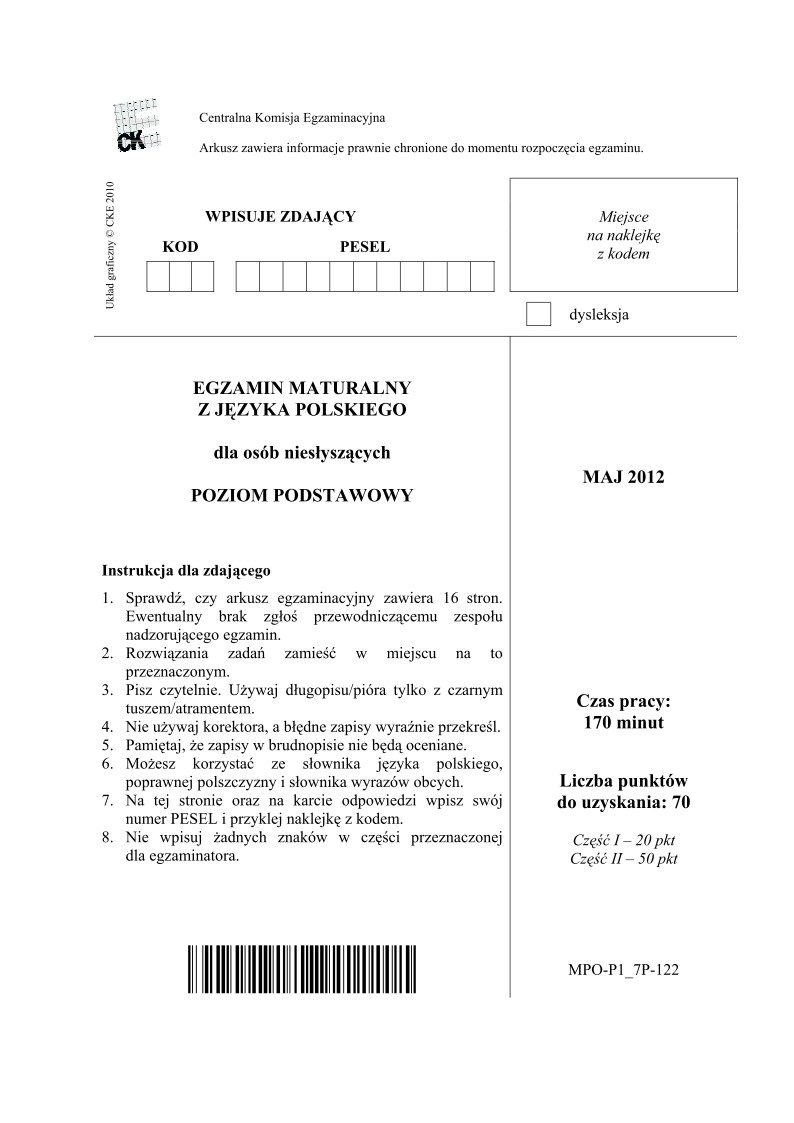 Pytania - jezyk polski dla osob nie slyszacych, matura 2012-strona-01