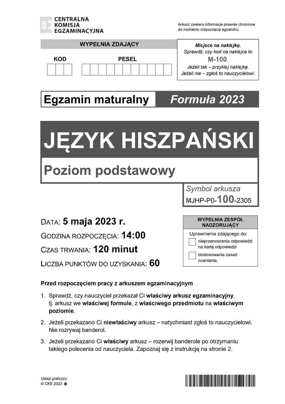 arkusz - hiszpański podstawowy - matura 2023 - maj - 0001