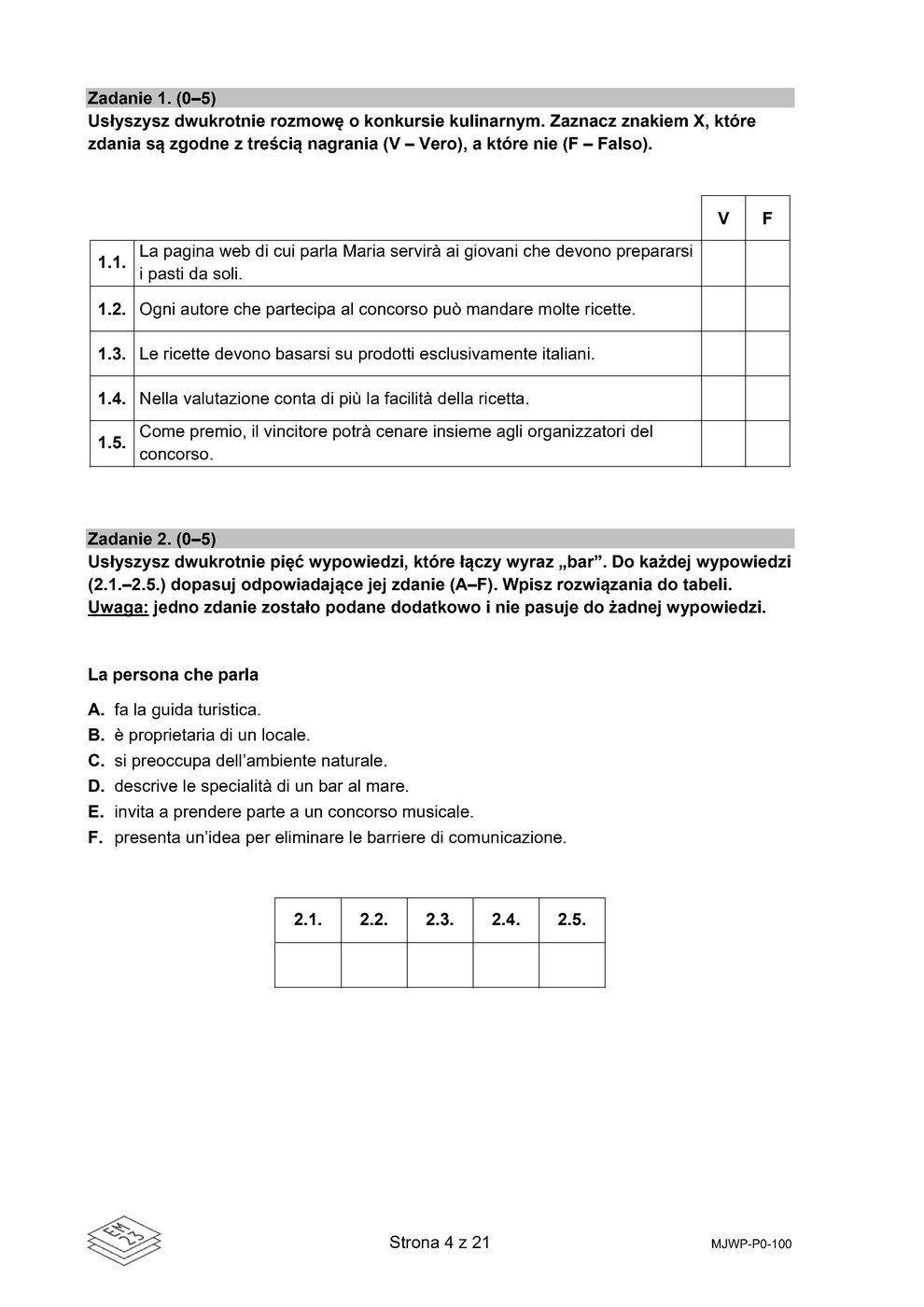 arkusz - włoski podstawowy - matura 2023 - maj - 0004