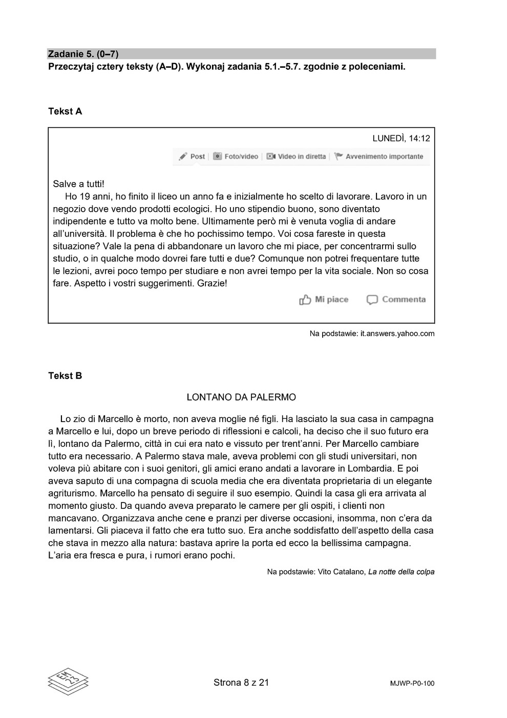 arkusz - włoski podstawowy - matura 2023 - maj - 0008