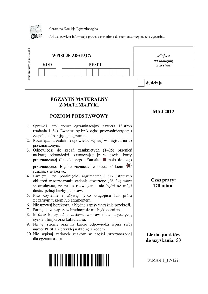 Pytania - matematyka, p. podstawowy, matura 2012-strona-01