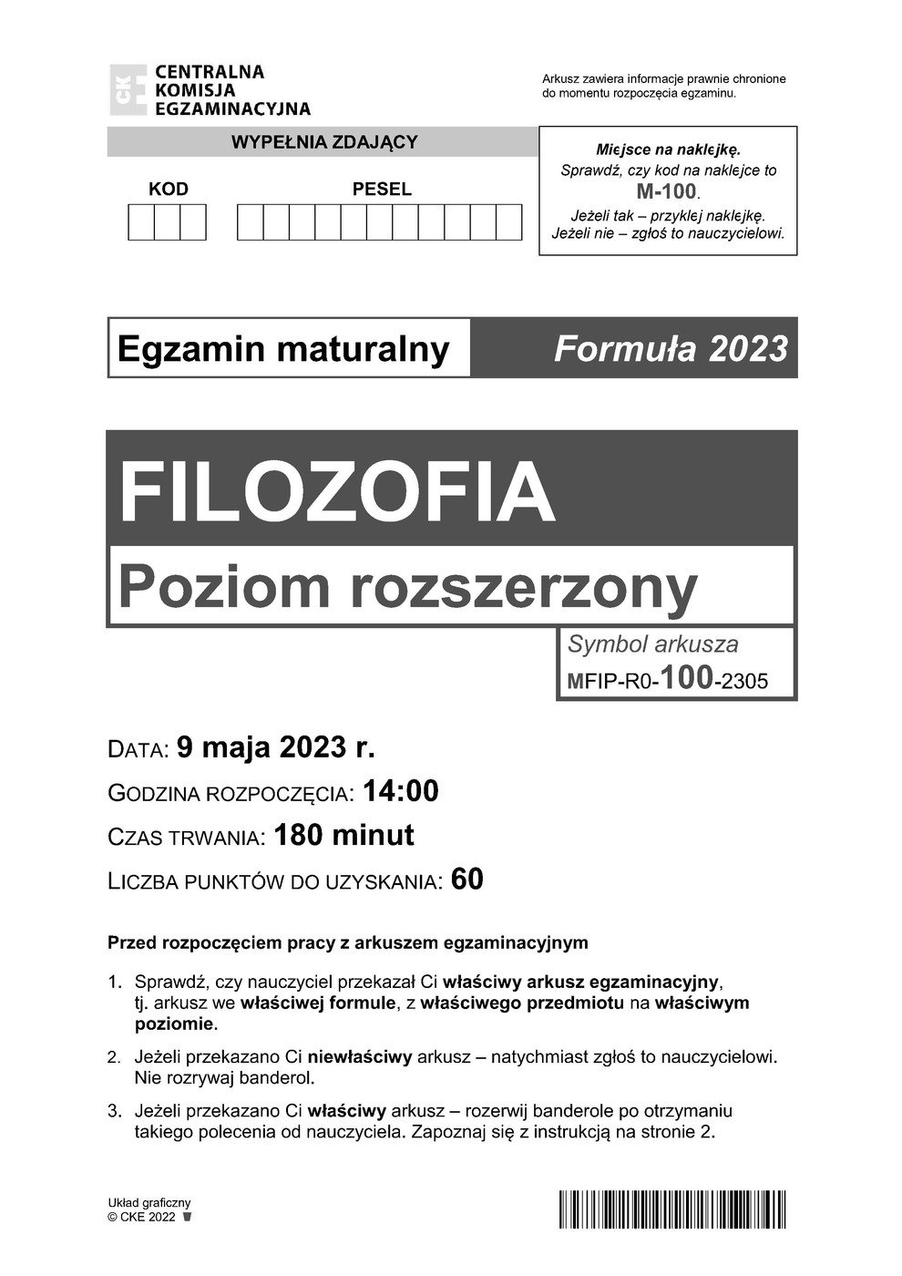 arkusz - filozofia - matura 2023 - maj - 0001