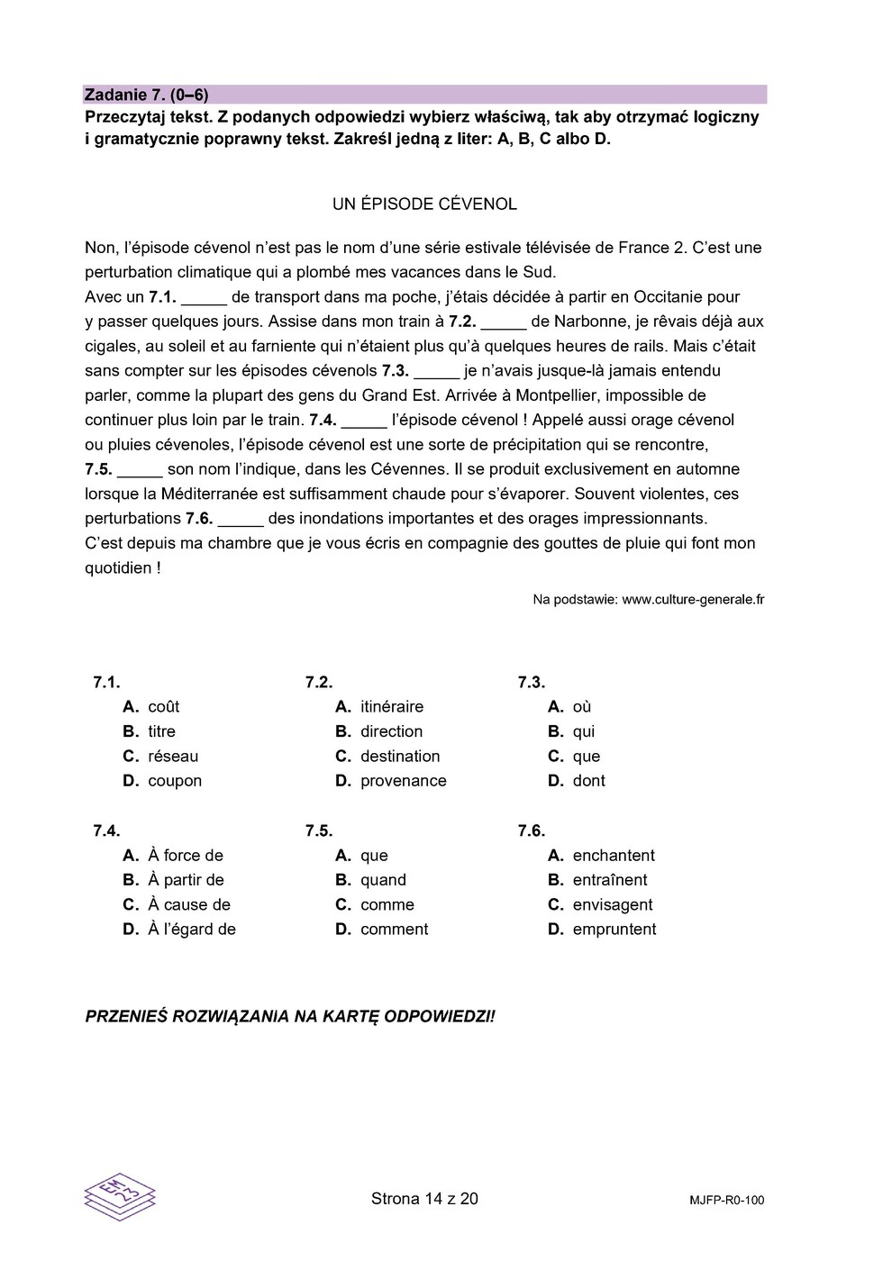 arkusz - francuski rozszerzony - matura 2023 - maj - 0014