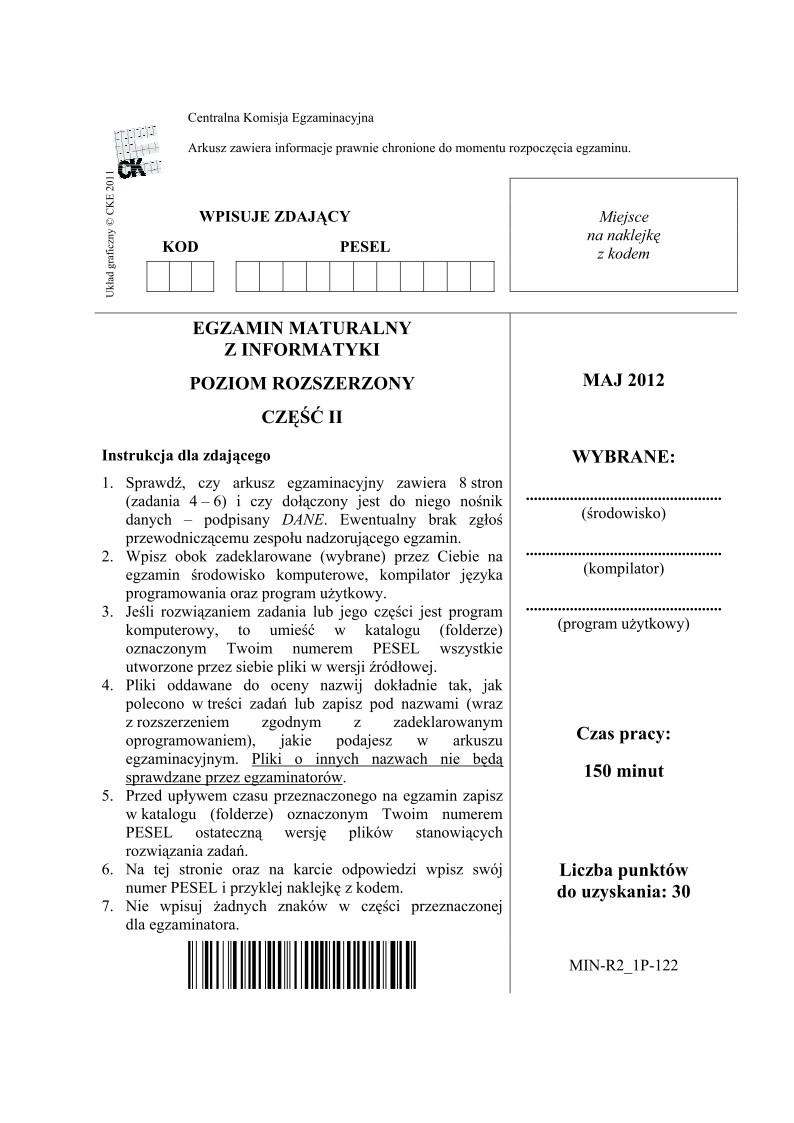Pytania - informatyka, p. rozszerzony, matura 2012-cz2-strona-01