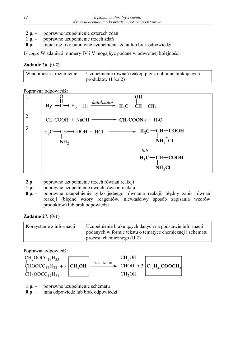 Odpowiedzi - chemia, p. podstawowy, matura 2012-strona-12