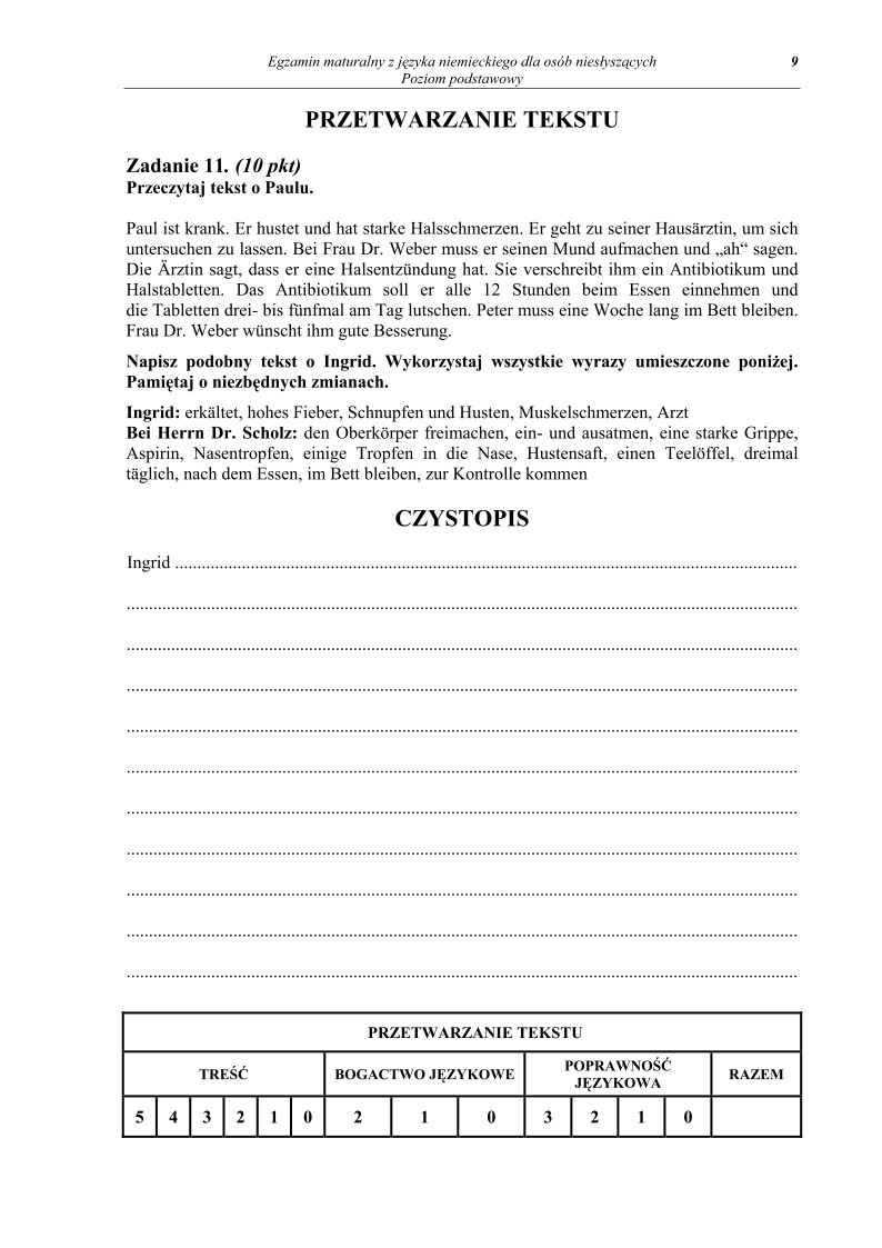 Pytania - jezyk niemiecki dla osob nieslyszacych, matura 2012-strona-09