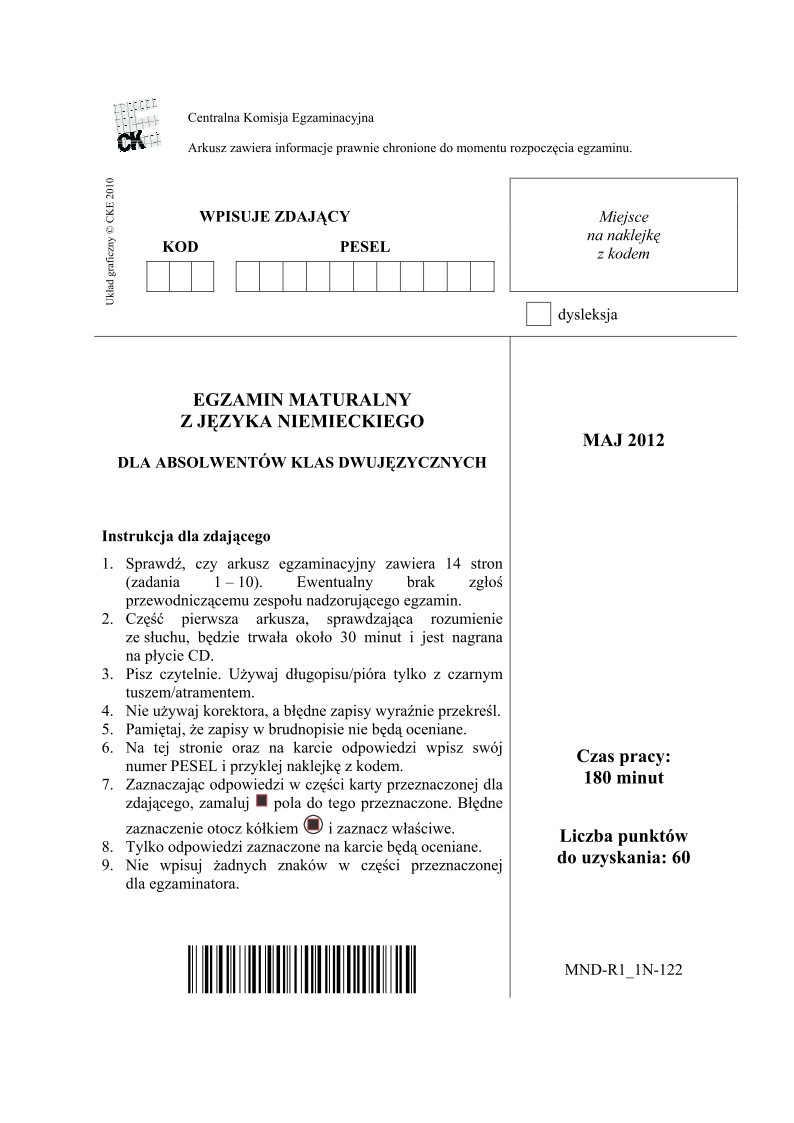 Pytania - jezyk niemiecki dla klas dwujezycznych, matura 2012-strona-01