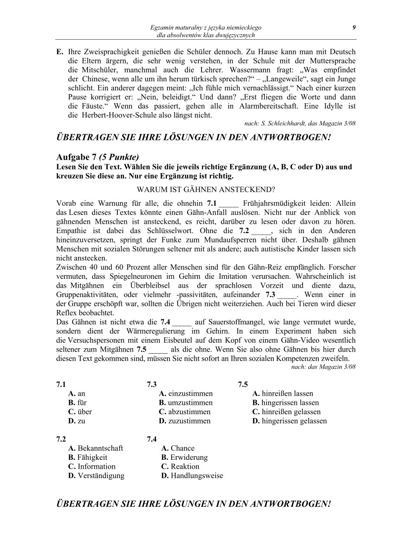 Pytania - jezyk niemiecki dla klas dwujezycznych, matura 2012-strona-09