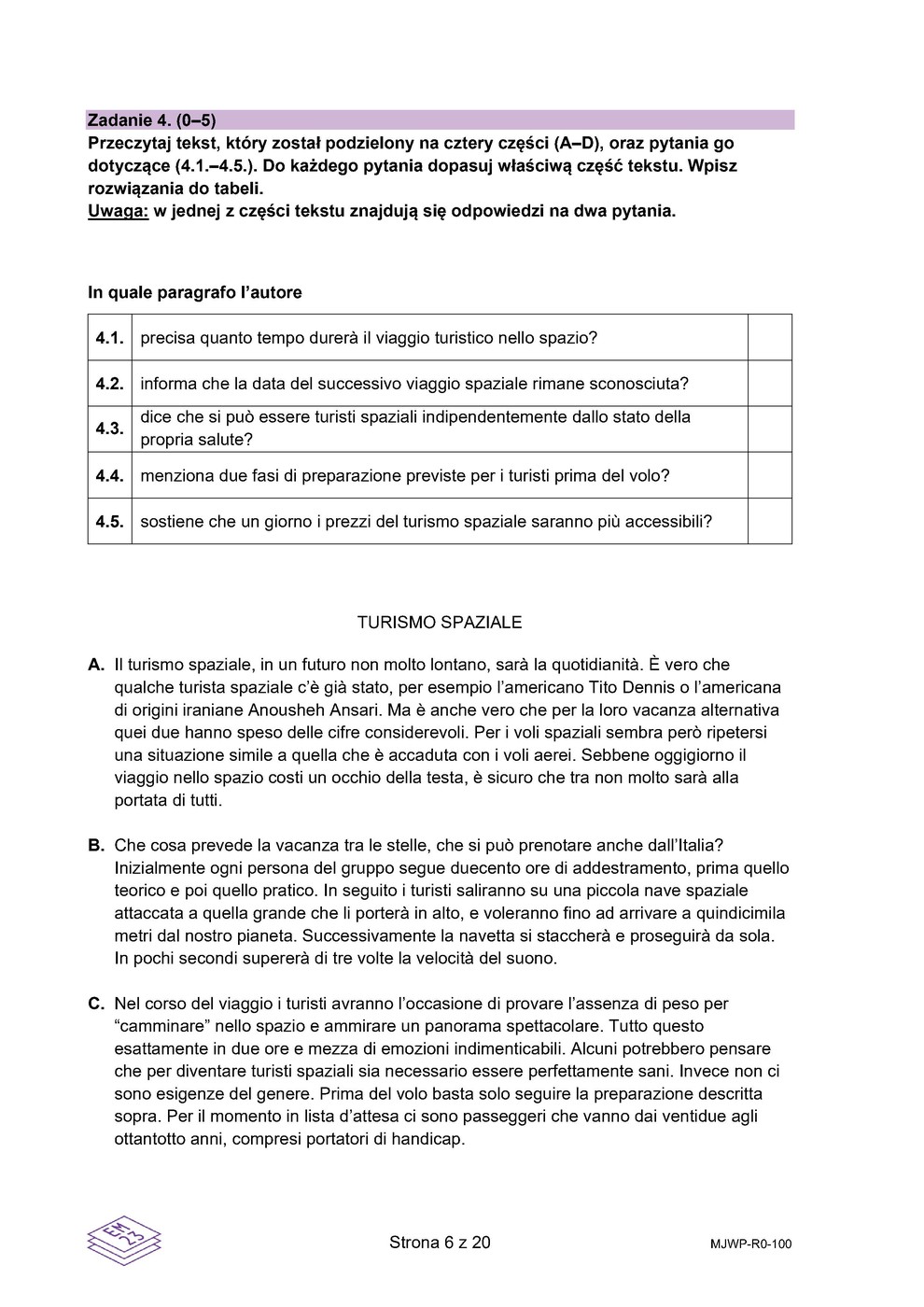 arkusz - włoski rozszerzony - matura 2023 - maj - 0006