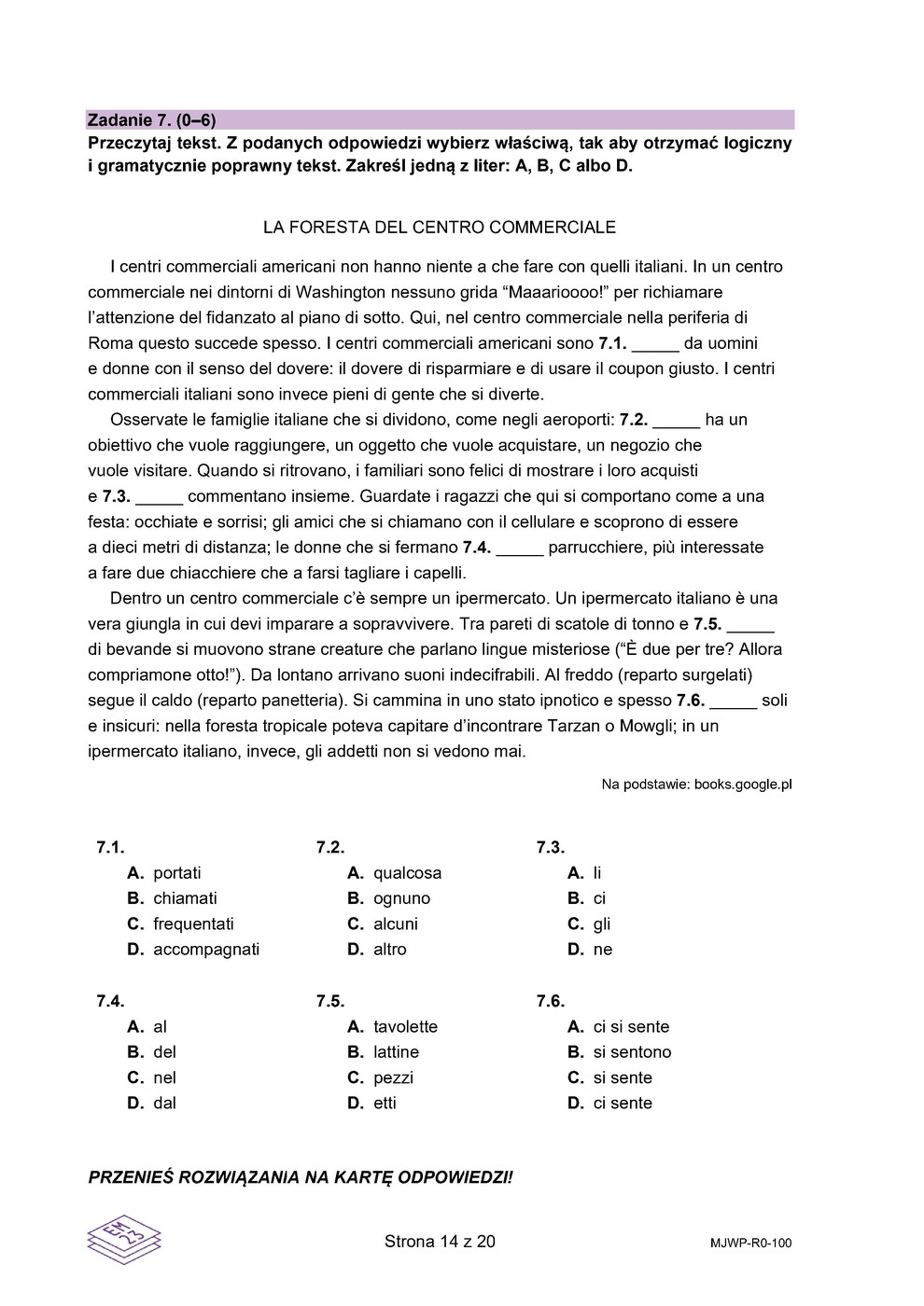 arkusz - włoski rozszerzony - matura 2023 - maj - 0014