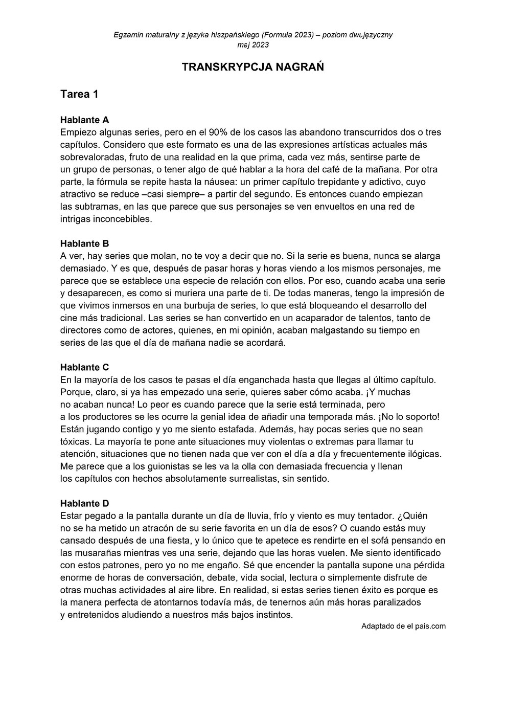 transkrypcja - hiszpański dwujęzyczny - matura 2023 - maj - 0001