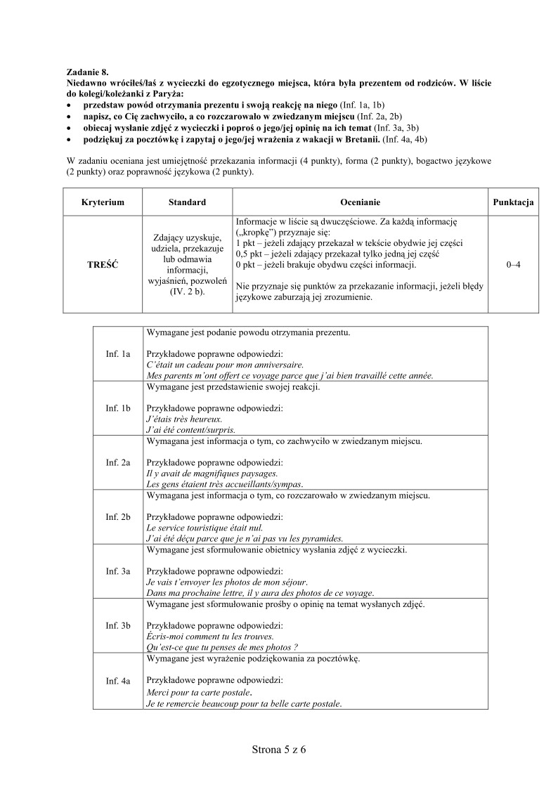 Odpowiedzi - jezyk francuski, p. podstawowy, matura 2012-strona-05