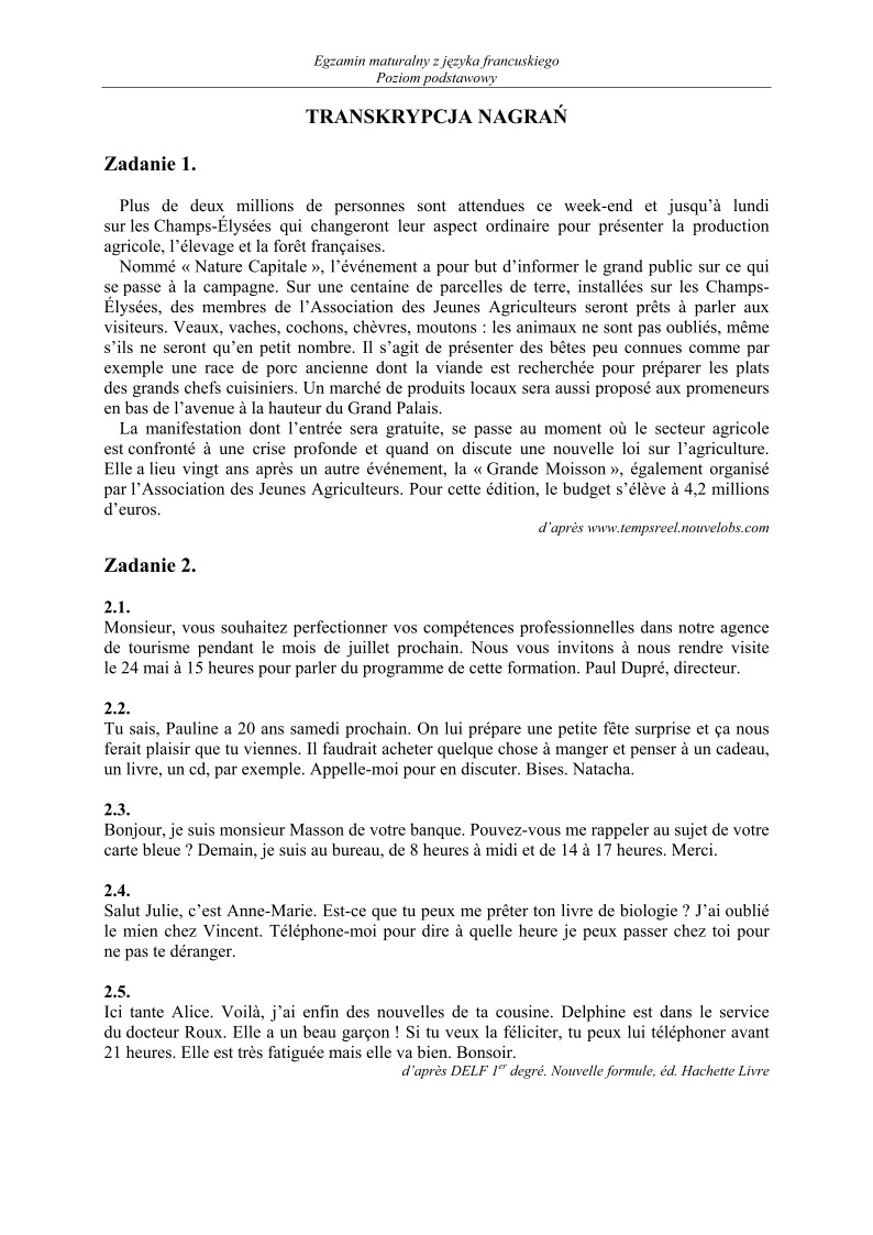 Transkrypcja - jezyk francuski, p. podstawowy, matura 2012-strona-01