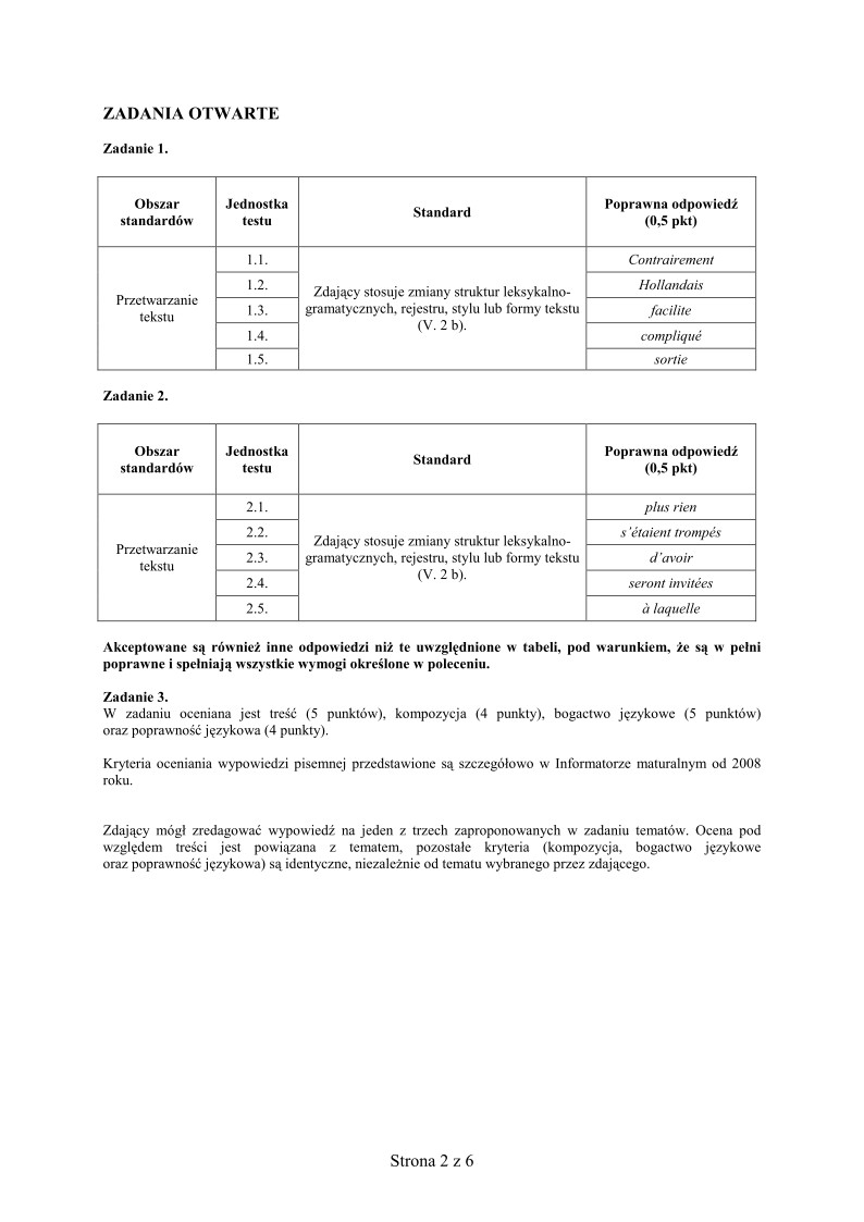 Odpowiedzi - jezyk francuski, p. rozszerzony, matura 2012-strona-02