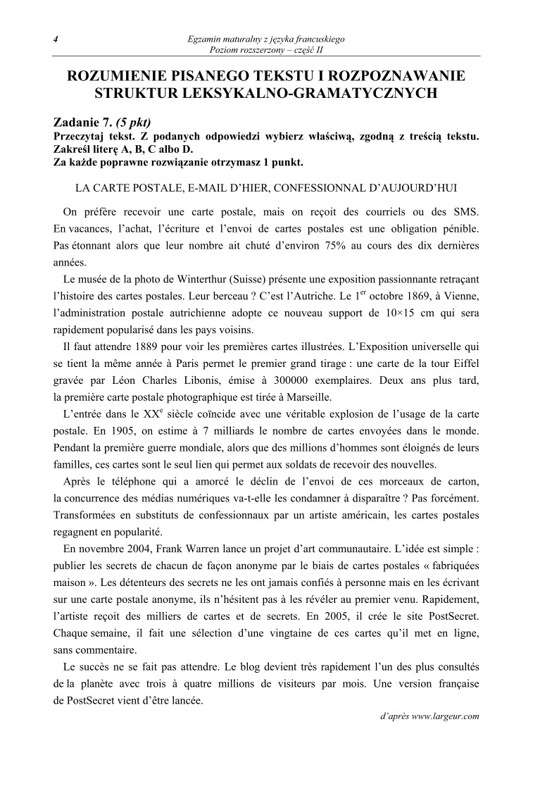 Pytania - jezyk francuski, p. rozszerzony, matura 2012-cz2-strona-04