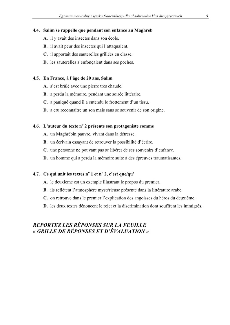 Pytania - jezyk francuski dla klas dwujezycznych, matura 2012-strona-09