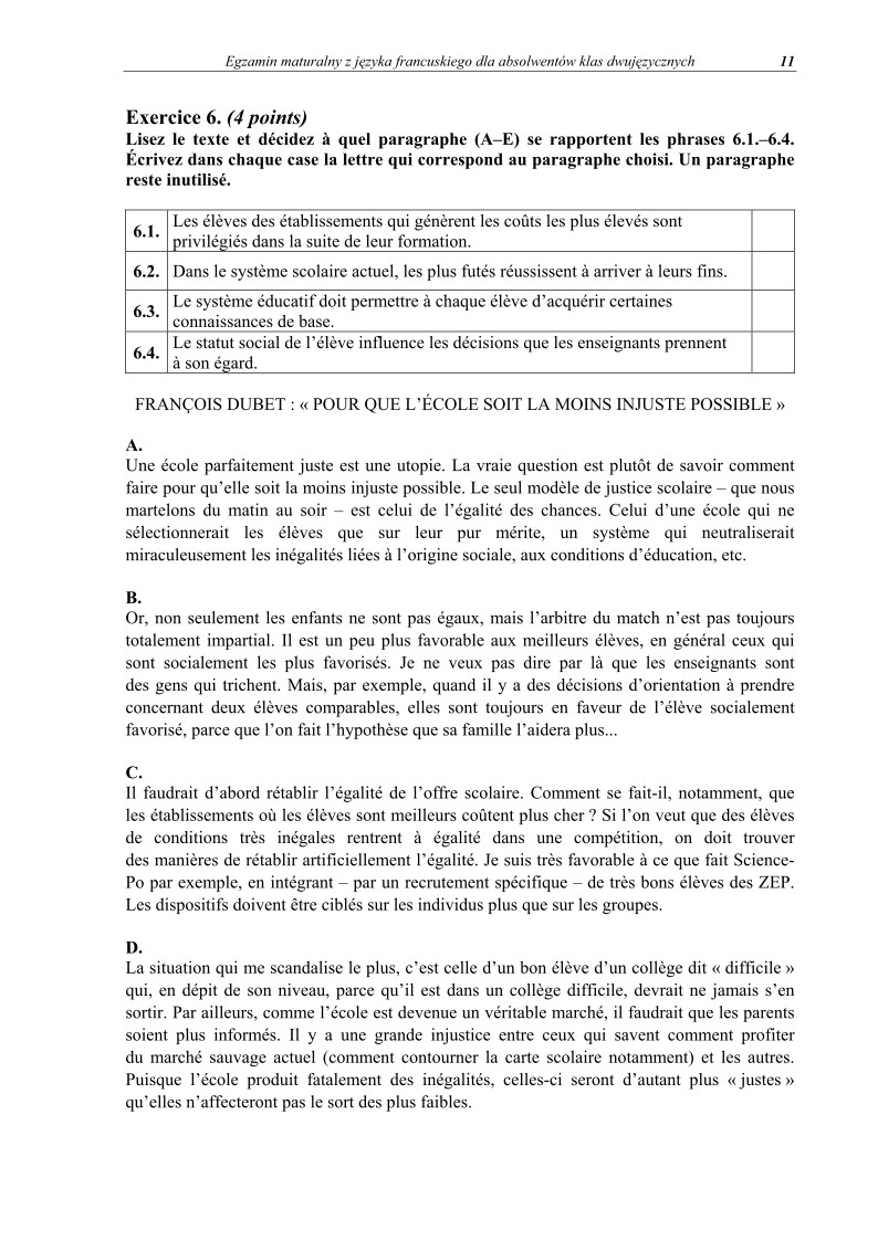 Pytania - jezyk francuski dla klas dwujezycznych, matura 2012-strona-11