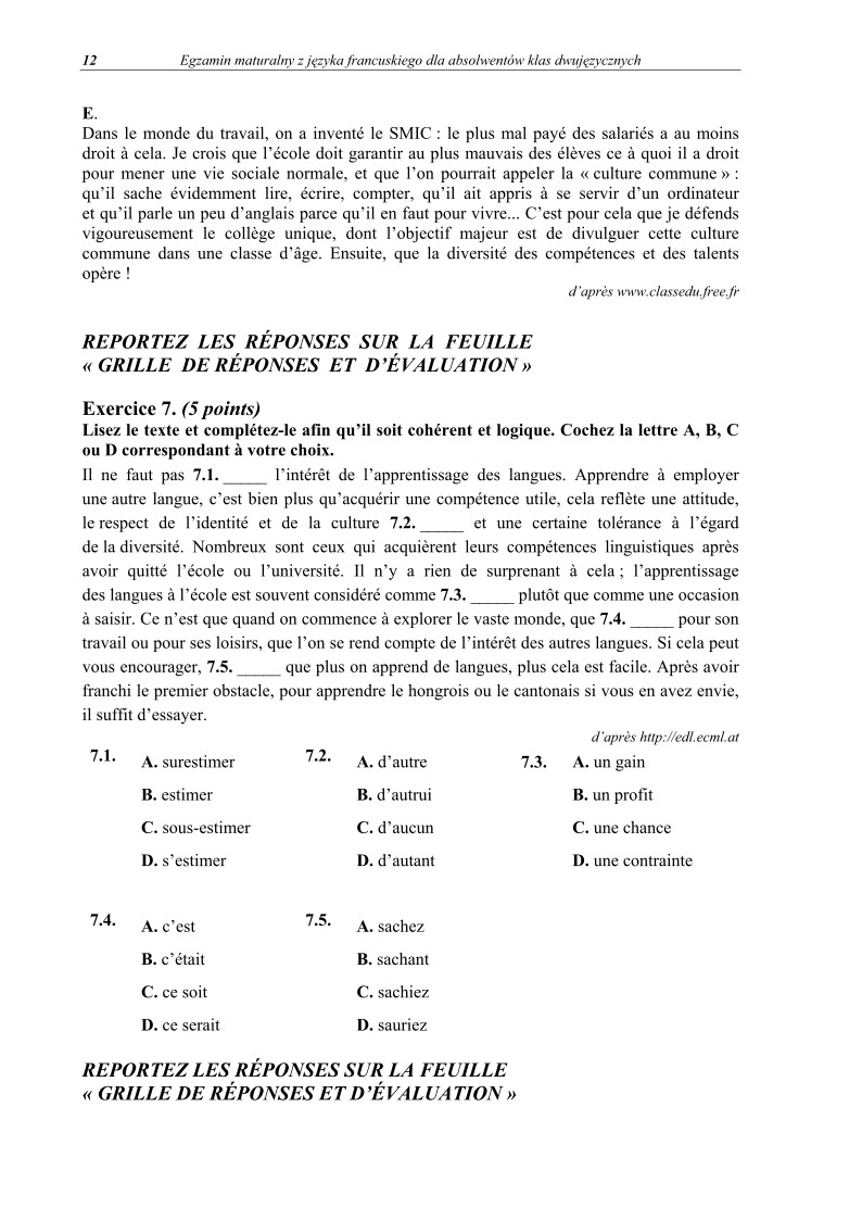 Pytania - jezyk francuski dla klas dwujezycznych, matura 2012-strona-12