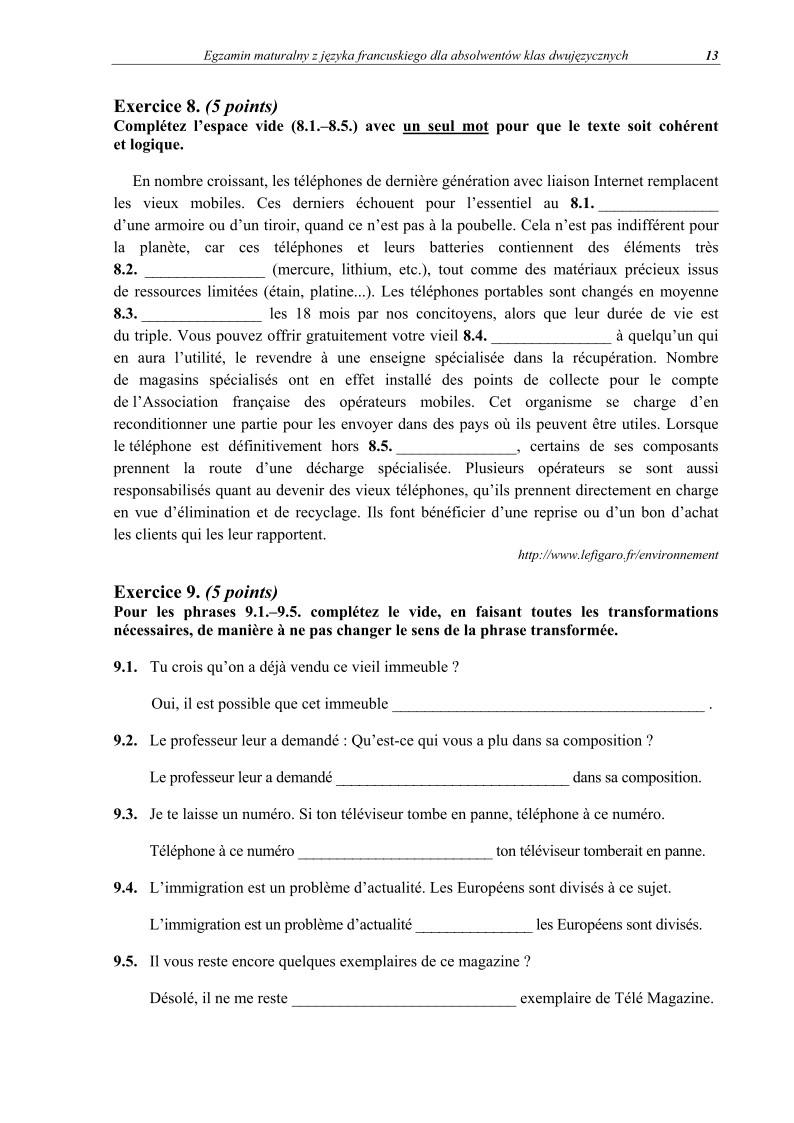 Pytania - jezyk francuski dla klas dwujezycznych, matura 2012-strona-13