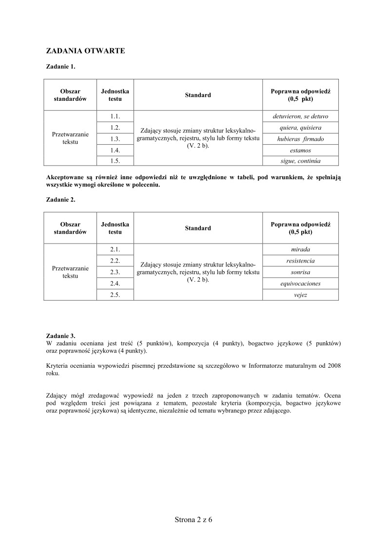 Odpowiedzi - jezyk hiszpanski, p. rozszerzony, matura 2012-strona-02