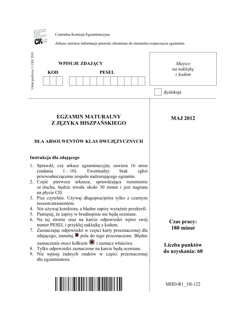 Pytania - jezyk hiszpanski dla klas dwujezycznych, matura 2012-strona-01