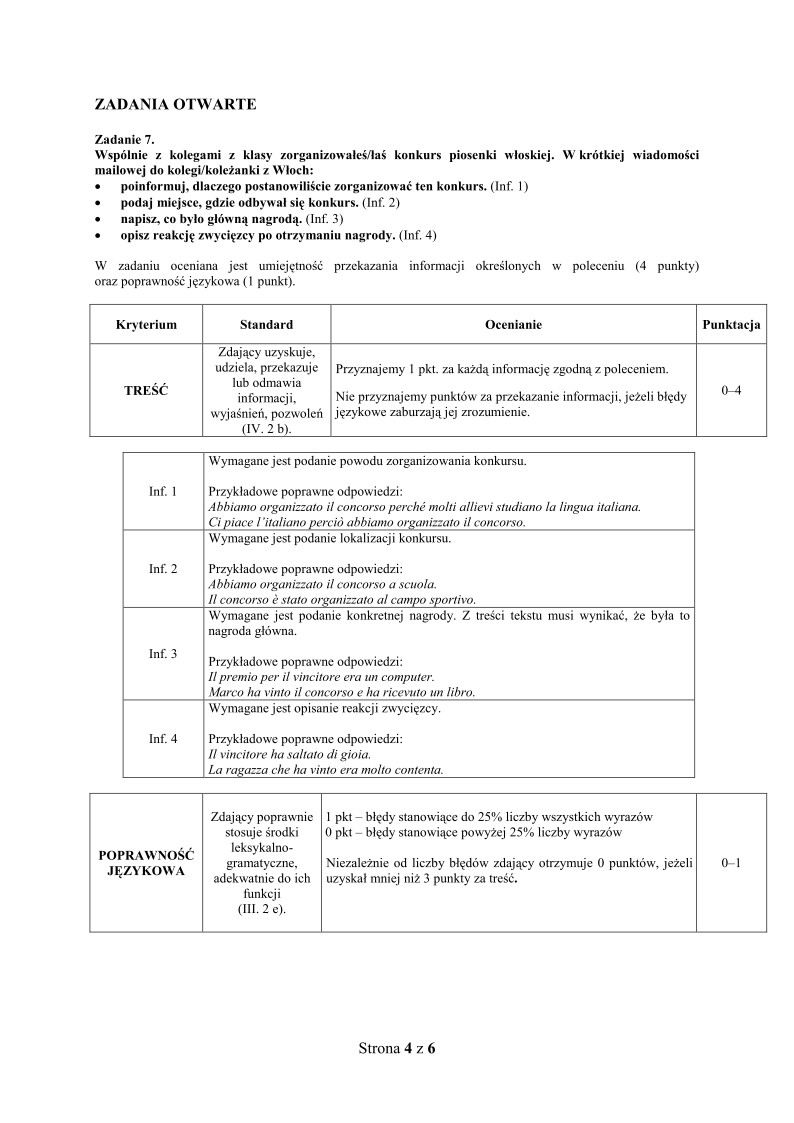 wloski, matura 2012, poziom podstawowy - odpowiedzi -strona-04