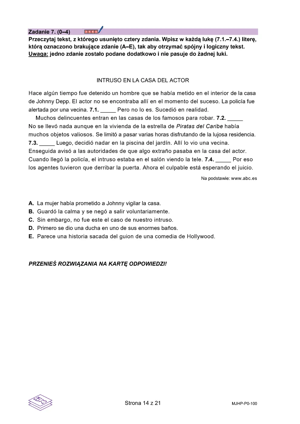 arkusz - hiszpański podstawowy - matura 2024 - maj - 0014