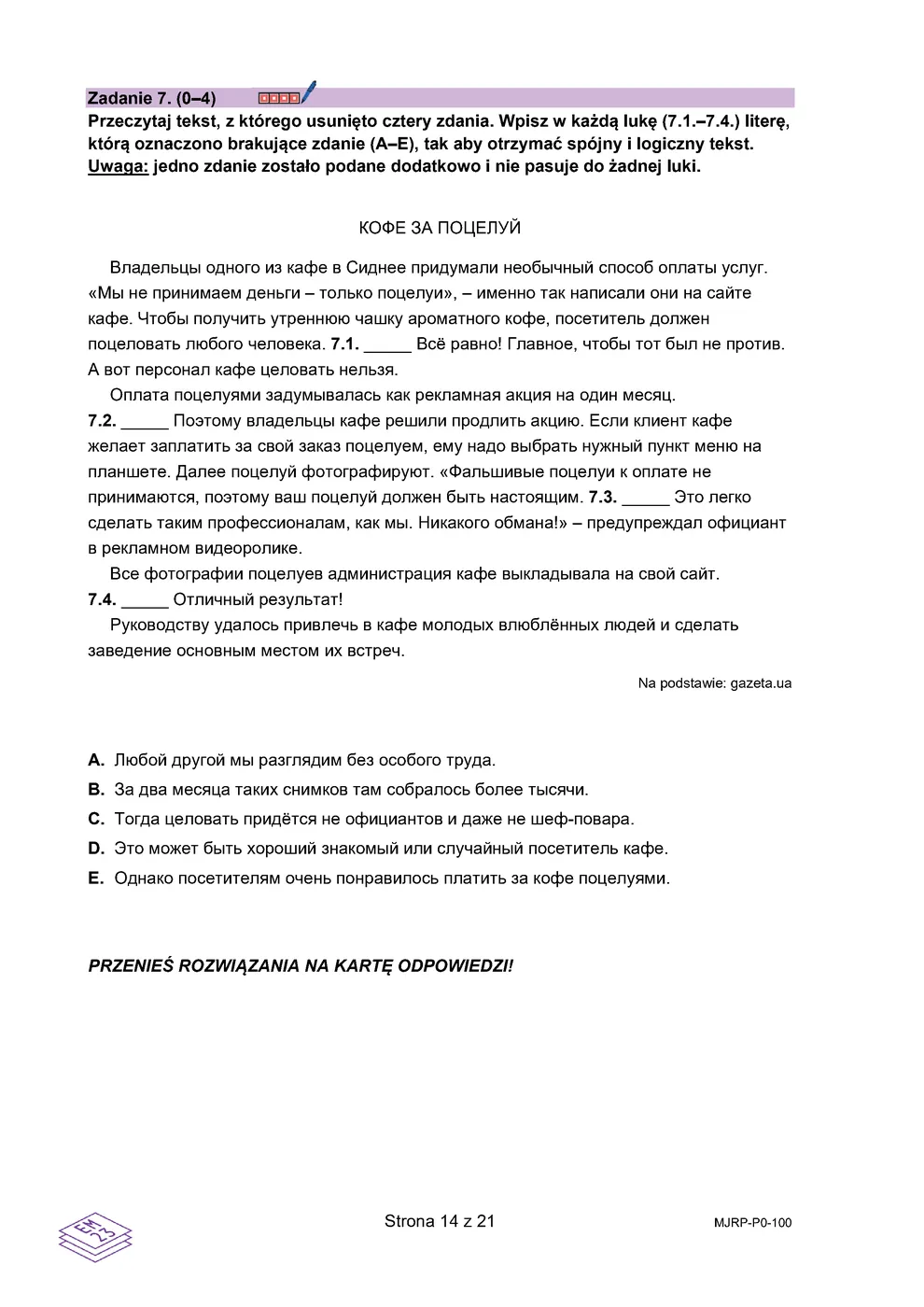 arkusz - rosyjski podstawowy - matura 2024 - maj - 0014