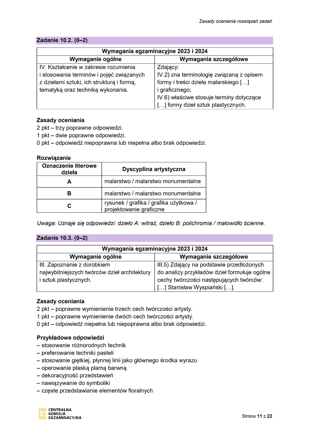 odpowiedzi  - historia sztuki - matura 2023 - maj - 0011