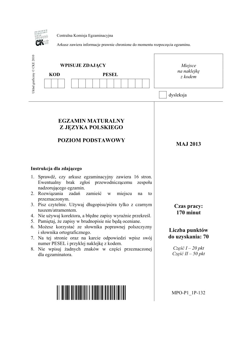 Język polski, matura 2013, poziom podstawowy-strona-01
