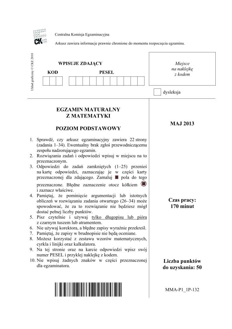 Matematyka, matura 2013, p. podstawowy-strona-01