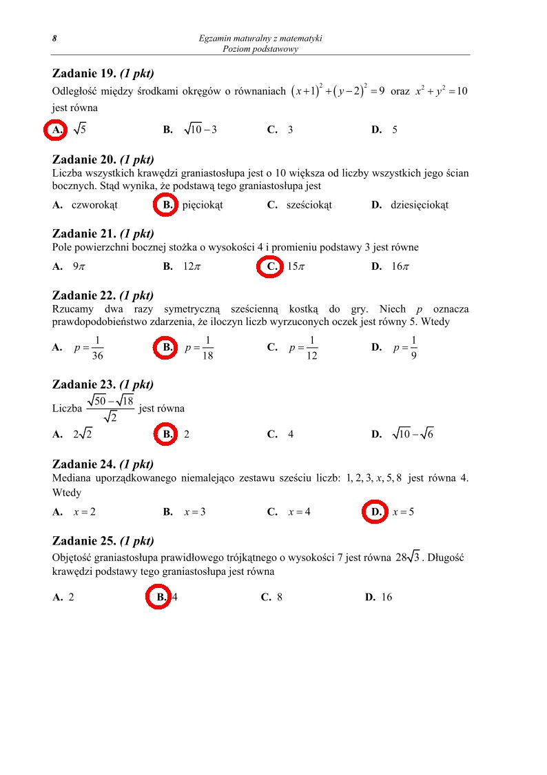 odpowiedzi - zad. 19-25 - Matematyka, matura 2013, p. podstawowy-strona-08