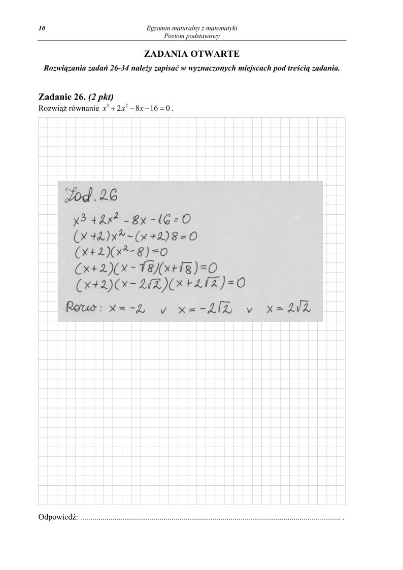 odpowiedzi - zad. 26 - Matematyka, matura 2013, p. podstawowy-strona-10