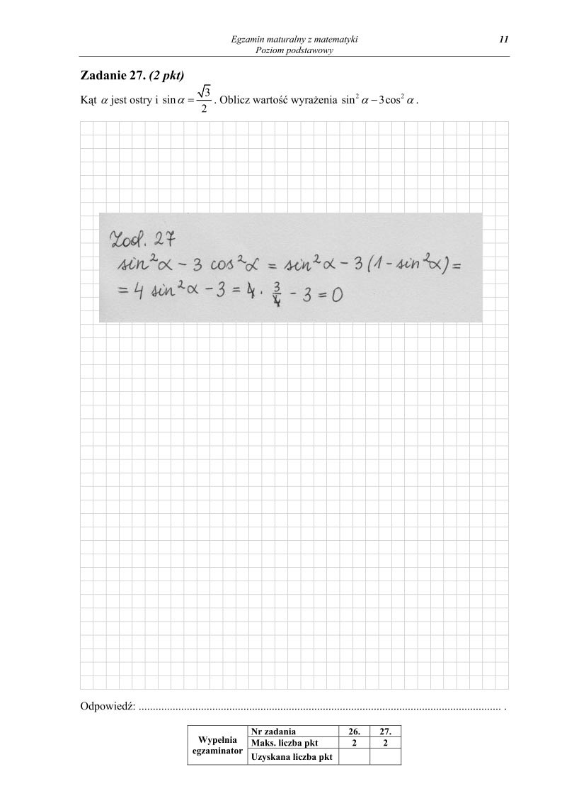 odpowiedzi - zad. 27 - Matematyka, matura 2013, p. podstawowy-strona-11