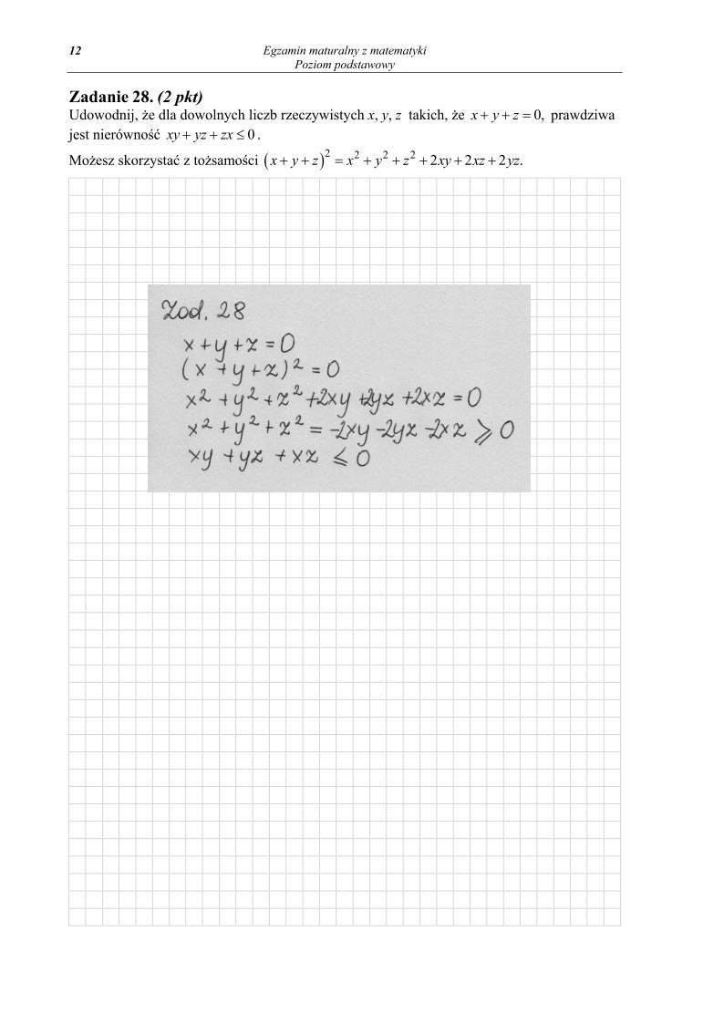 odpowiedzi - zad. 28 - Matematyka, matura 2013, p. podstawowy-strona-12