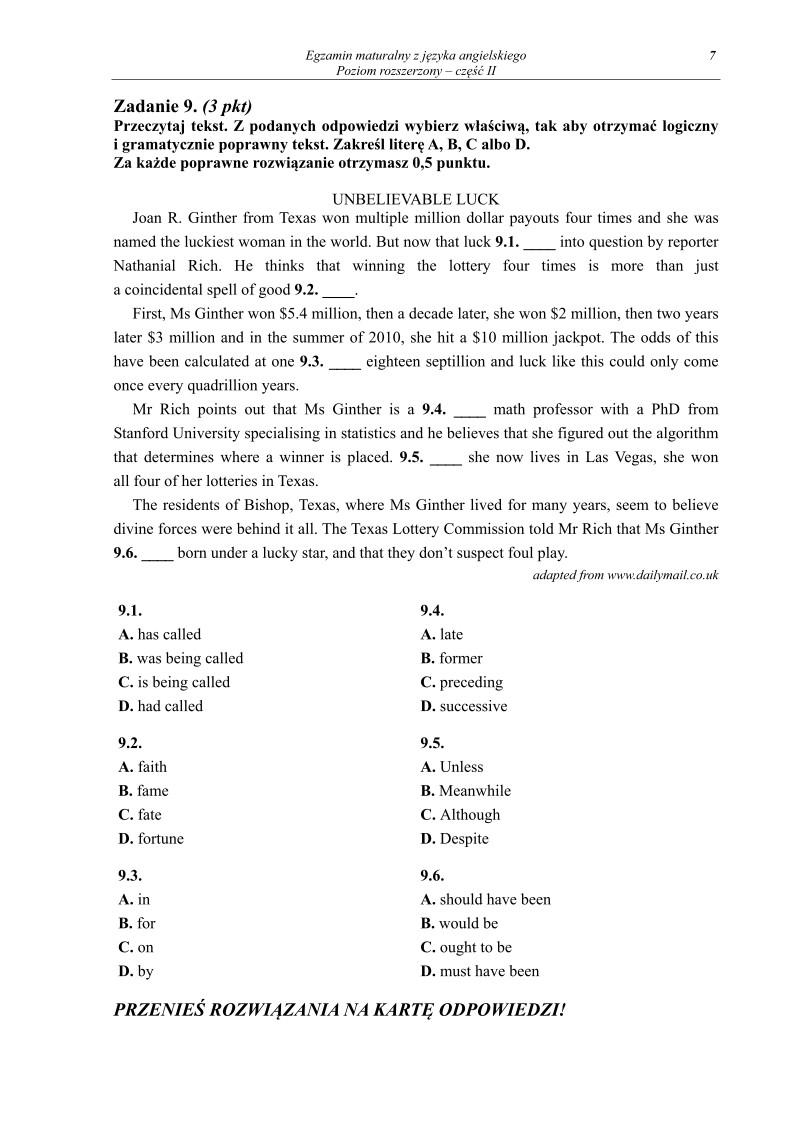 Pytania - język angielski, p. rozszerzony, część II, matura 2013-strona-07