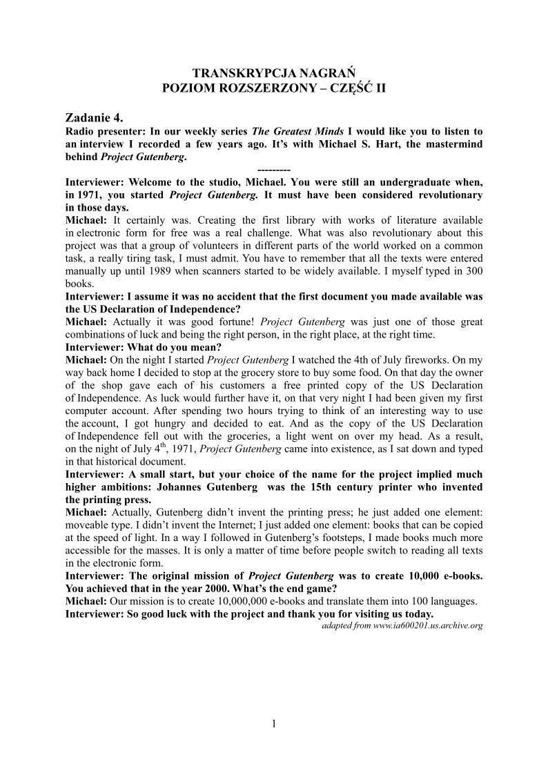 Transkrypcja - język angielski, p. rozszerzony, matura 2013-strona-01