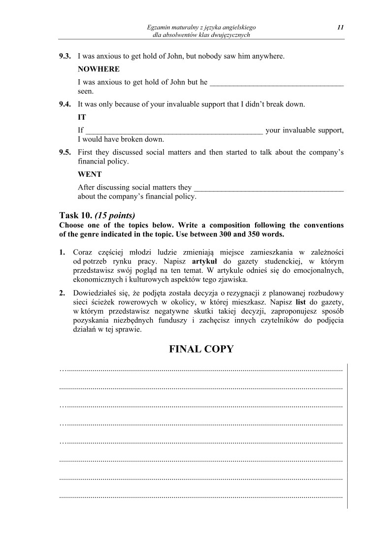 Pytania - j. angielski dla absolwentów klas dwujęzycznych, matura 2013-strona-11