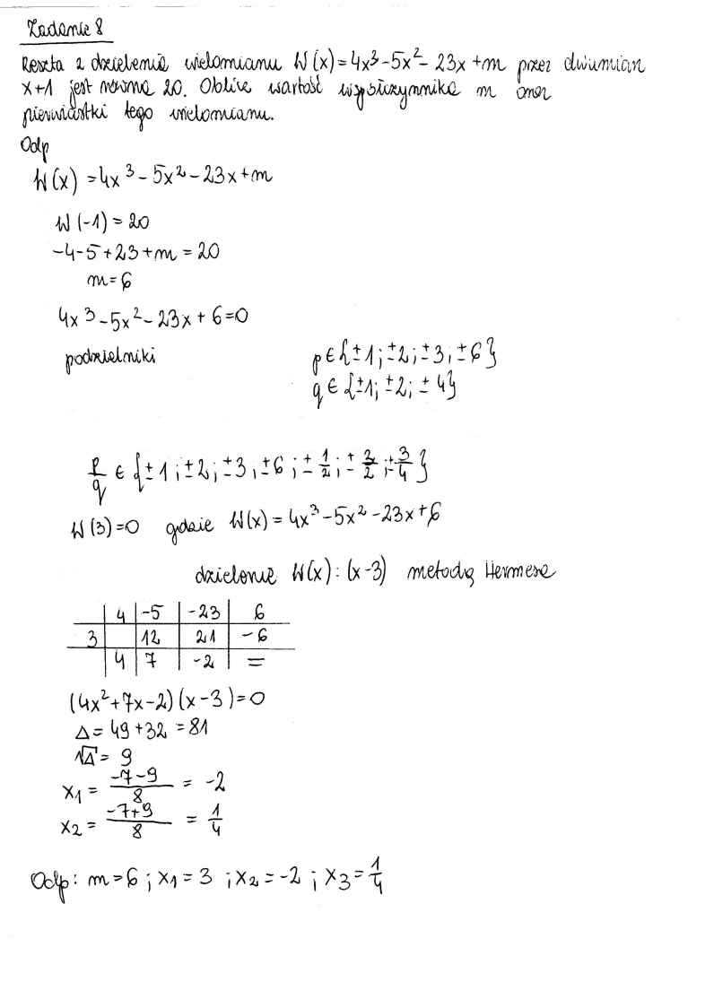 Odpowiedzi - zad. 08 - matematyka, p. rozszerzony, matura 2013